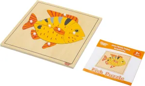 Montessori Wooden Fish Puzzle with Knobs for Toddlers, Educational Puzzles Peg Puzzle Shape and Color Matching Toy for Kids Aged 3-6, Fine Motor Skill Development, Learning Toy for Early Cognitive