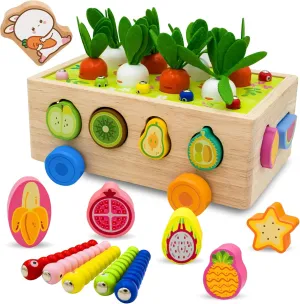Montessori Wooden Shape Sorter for Baby Carrot Shape Sorting Toy for Toddlers 1-3 Montessori Shape Puzzles Fine Motor Toys Sensory Learning Educational Toys for Kids 1 2 3 4 5 6 Years Old