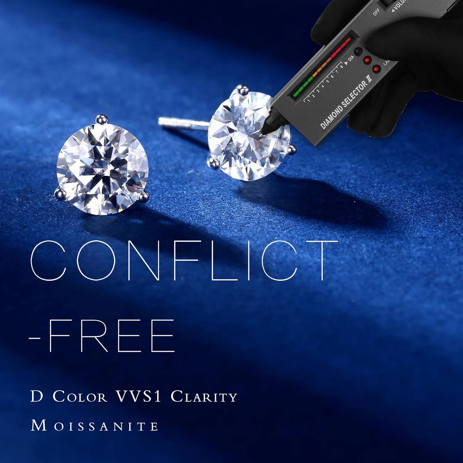 MOOSEA Martini Moissanite Earrings for Women Men, 0.2-4 ct Round D Color VVS1 Clarity Lab Created Earring 925 Sterling Silver Classic 3 Prong Moissanite Earrings Screw Back for Women Men