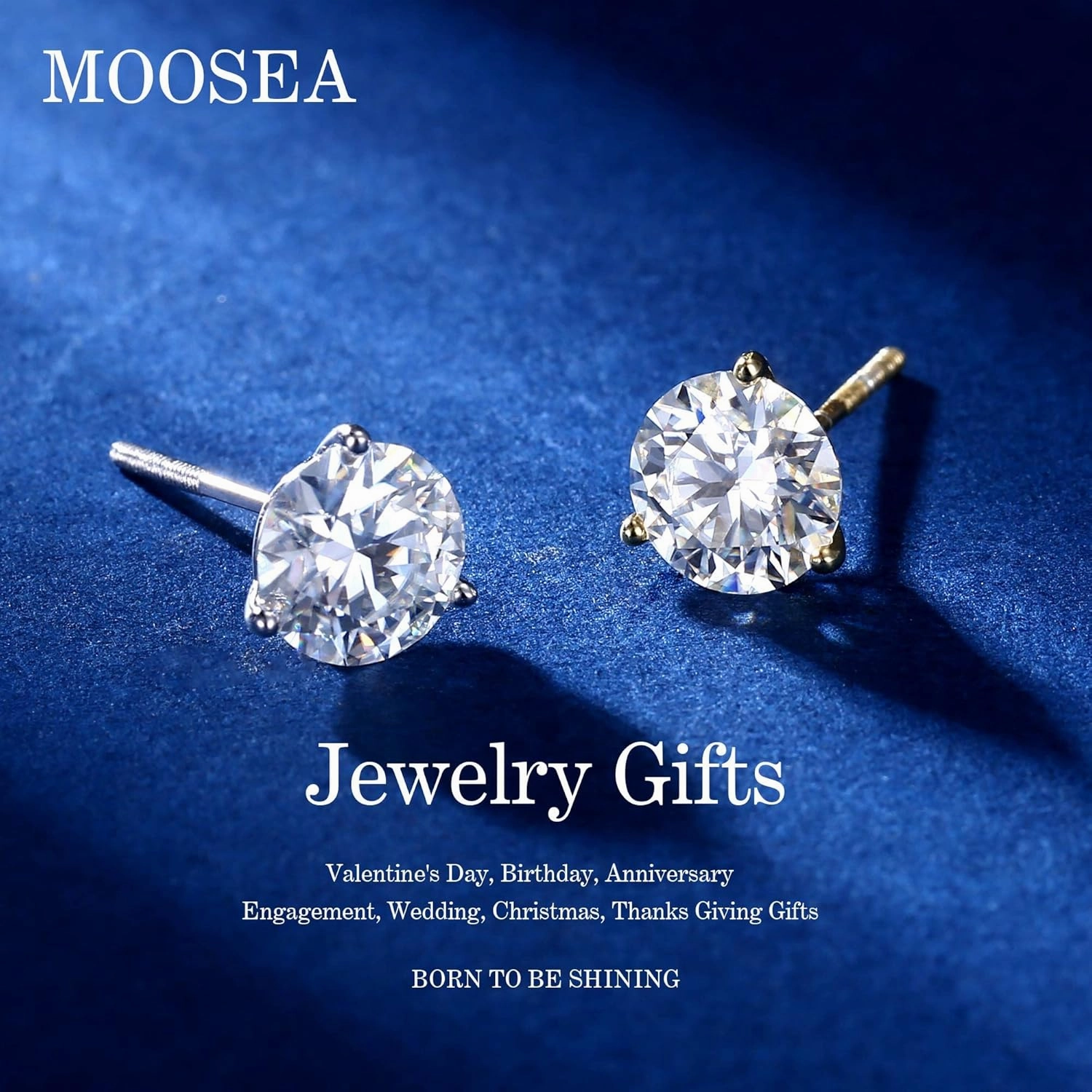 MOOSEA Martini Moissanite Earrings for Women Men, 0.2-4 ct Round D Color VVS1 Clarity Lab Created Earring 925 Sterling Silver Classic 3 Prong Moissanite Earrings Screw Back for Women Men