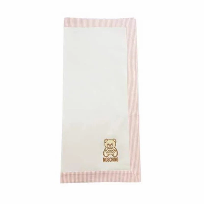 Moschino Baby - Popeline Striped Blanket With Bear Embroidery, Light Pink