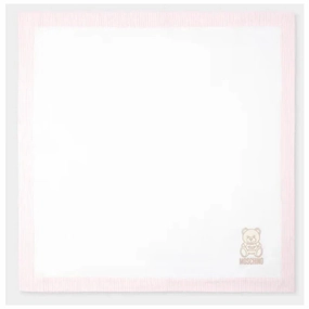 Moschino Baby - Popeline Striped Blanket With Bear Embroidery, Light Pink