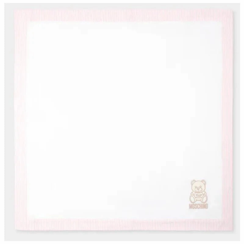 Moschino Baby - Popeline Striped Blanket With Bear Embroidery, Light Pink