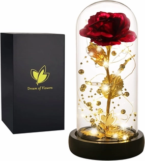 Mothers Day Birthday Gifts for Mom,Mothers Day Flower Galaxy Artificial Flower with 2 Lights Mode Rose in Glass Dome Colorful Gold Foil Rose,Wedding Valentines Birthday Gifts for Women
