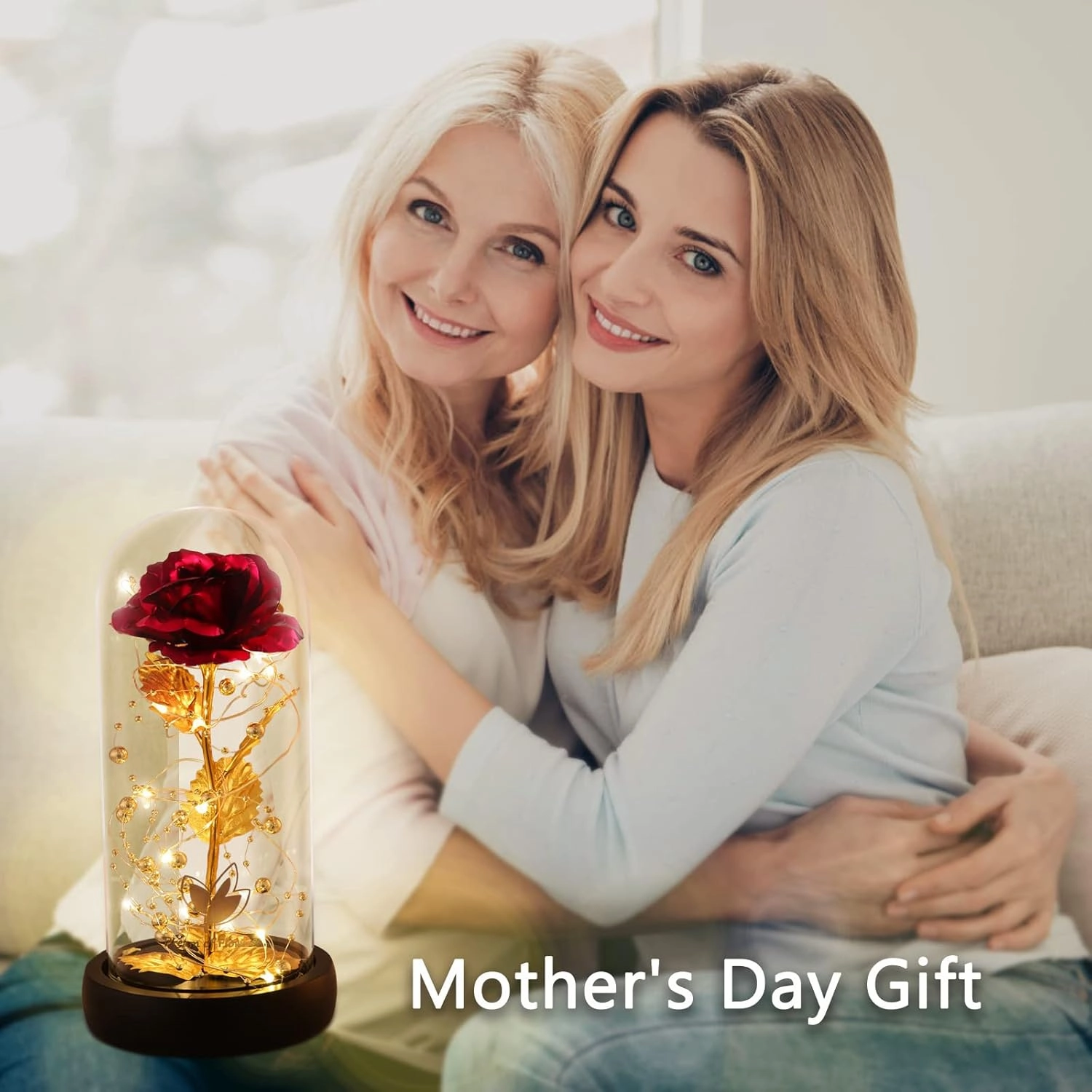 Mothers Day Birthday Gifts for Mom,Mothers Day Flower Galaxy Artificial Flower with 2 Lights Mode Rose in Glass Dome Colorful Gold Foil Rose,Wedding Valentines Birthday Gifts for Women