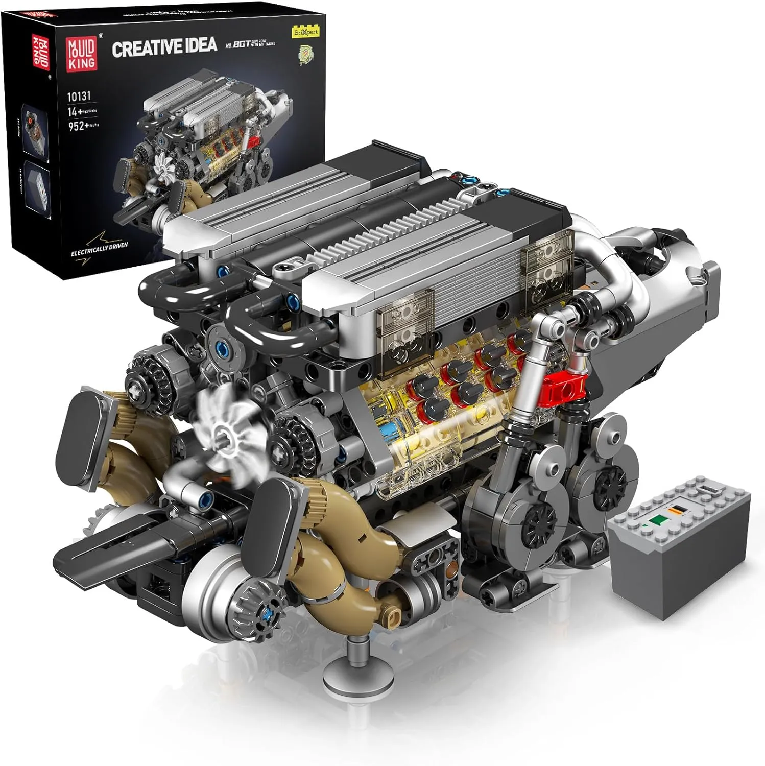 Mould King 10131 W16 Engine Building Kit - Build Your Own W16 Engine Toy, 16-Cylinder Petrol Car Engine Replica Model Building Kit for Kids/Teens 10  Years (952 Pcs)