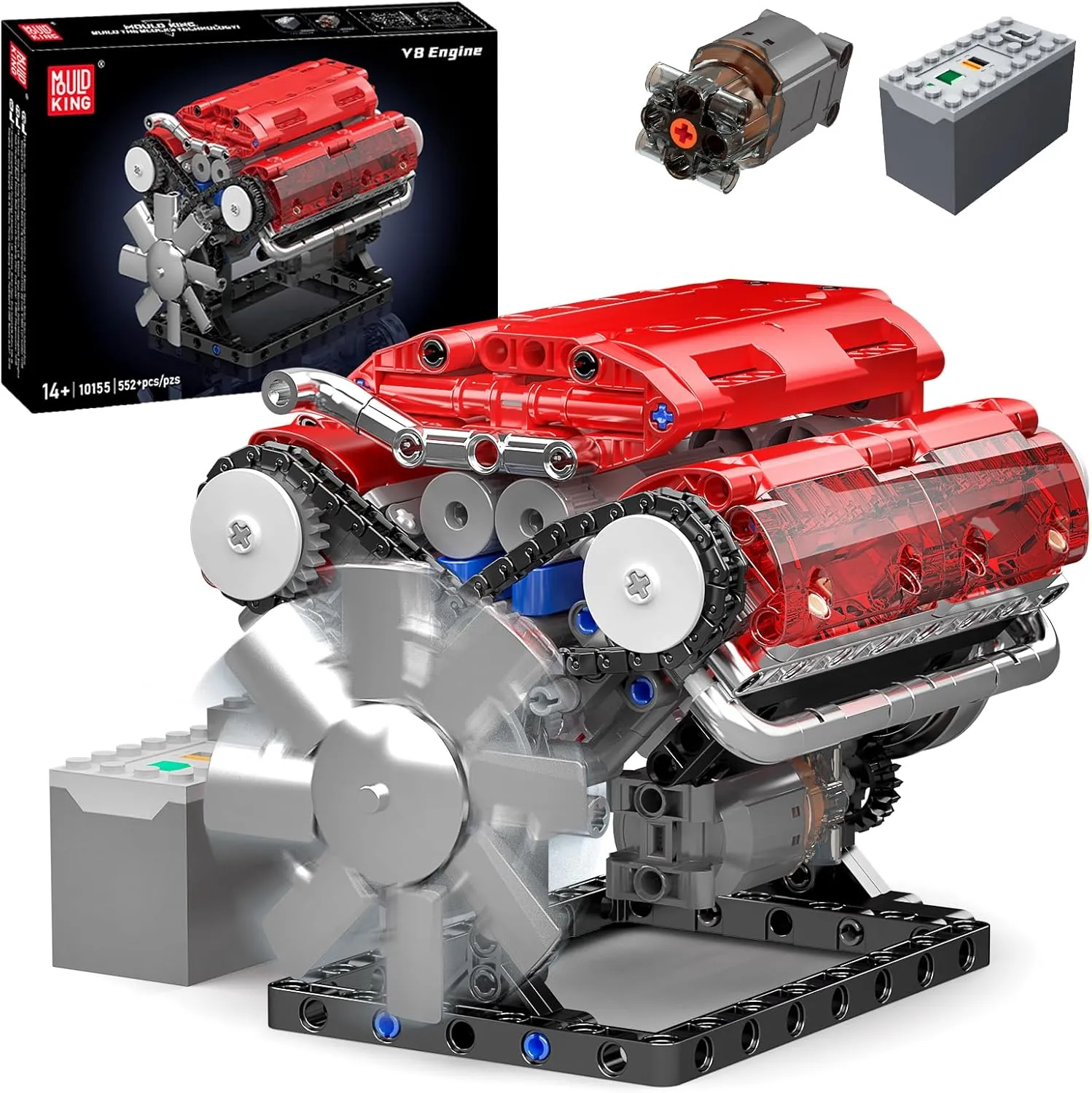 Mould King 10155 V8 Engine Model Kit - Build Your Own V8 Engine Toy, 552  Pcs Building Blocks Kits That Run, 8-Cylinder Petrol Car Engine Replica Model Building Kit for Kids/Teens