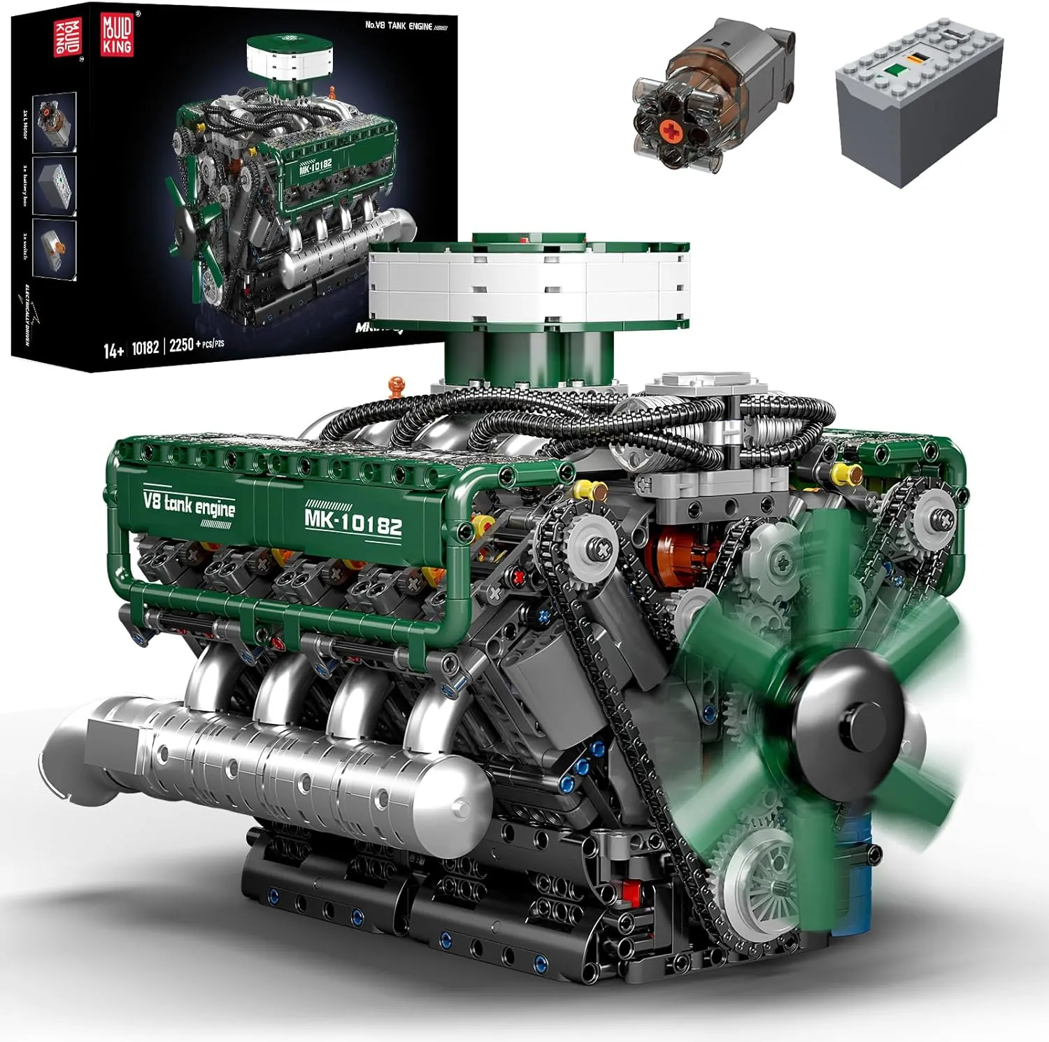 Mould King 10182 V8 Engine Model Kit - Build Your Own V8 Tank Engine Building Block with Battery Box, DIY Collectable 8-Cylinder Combustion Engine Model Toys for Kids/Adult 14 Years (2250 PCS)