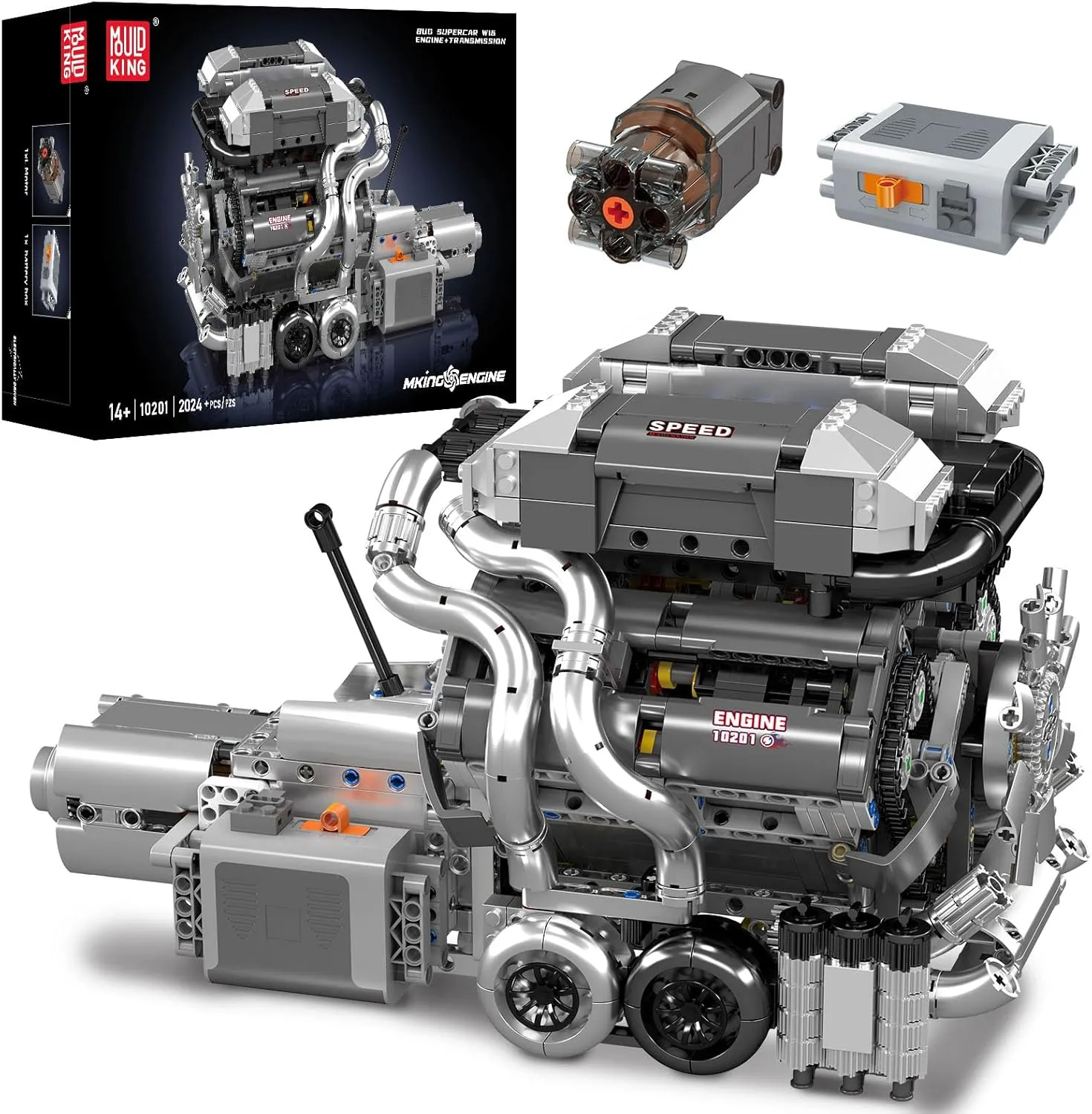 Mould King 10201 W16 Engine Model kit That Runs - Build Your Own STEM V8 Model Engine for Adults, 16-Cylinder Car Engine, Shiftable Gear Operation, Mechanic Engineering Construction Set (2024 PCS)