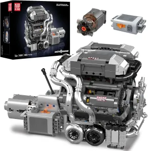 Mould King 10201 W16 Engine Model kit That Runs - Build Your Own STEM V8 Model Engine for Adults, 16-Cylinder Car Engine, Shiftable Gear Operation, Mechanic Engineering Construction Set (2024 PCS)