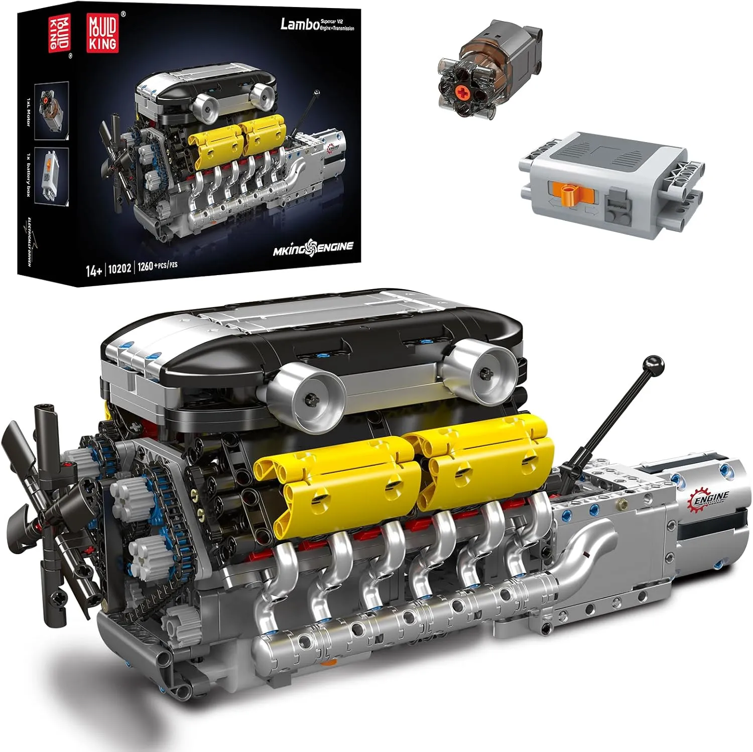 Mould King 10202 V12 Engine Model kit That Runs - Build Your Own STEM V8 Model Engine for Adults, 12-Cylinder Car Engine, Shiftable Gear Operation, Mechanic Engineering Construction Set (1260 PCS)