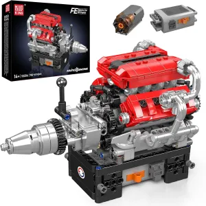 Mould King 10204 V8 Engine Building Blocks Sets, V8 Engine Model kit That Run, Build Your Own STEM Model Mini Engine, 8-Cylinder FE Car Engine Building Engineering Toys for Kids/Adults(750 PCS)