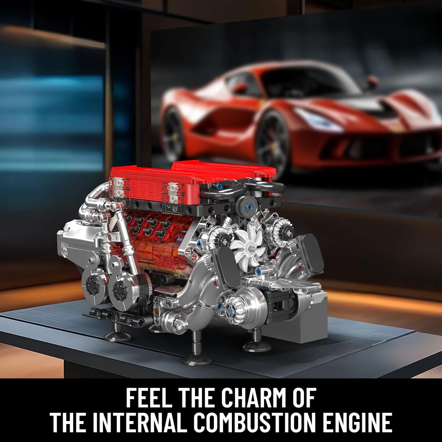 Mould King W16 Engine Building Blocks Set, 10163 Combustion Engine Model That Runs, Mini Engine Build Kit for Adults with Battery and Motor, Engineering Construction STEM Toy for Boys Girl (952 Pcs)