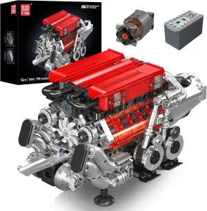 Mould King W16 Engine Building Blocks Set, 10163 Combustion Engine Model That Runs, Mini Engine Build Kit for Adults with Battery and Motor, Engineering Construction STEM Toy for Boys Girl (952 Pcs)