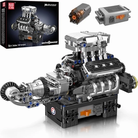 Mould King 10206 V8 Combustion Engine Model Kit That Runs, Build Your Own MOC V8 Engine Model Toy, 8-Cylinder Petrol Car Engine Replica Model Building Kit for Adults/Teens 8  Years (737 PCS)