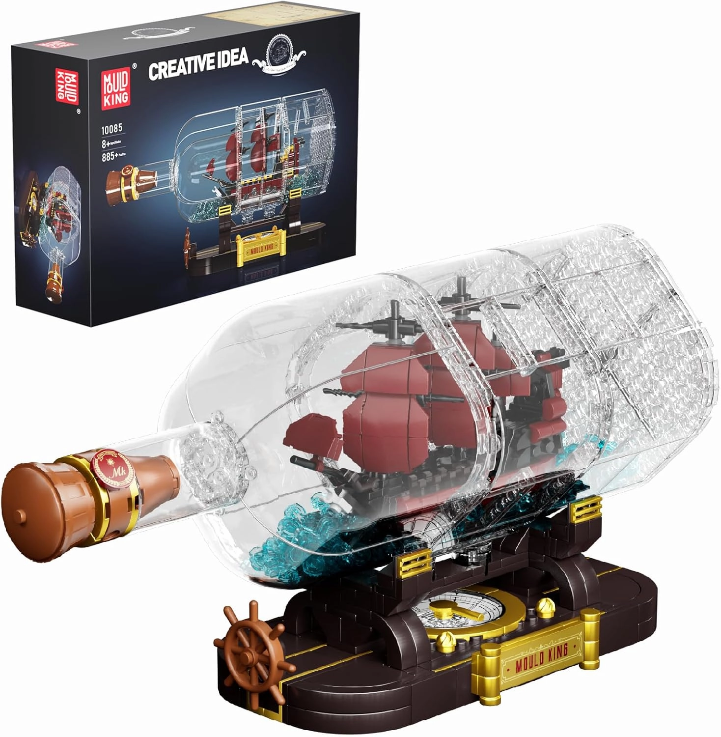 Mould King Ship in a Bottle Building Blocks Sets, 10085 Revenge Pirate Boat Model Kits Toys, Collectible Display Pirate Ship in a Bottle Kit, STEM Project for Adults and Kids Aged 8  (885 Pieces)
