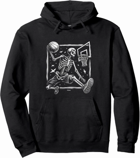 MR. BONES SLAM DUNK NIGHT WINDOW BLANK BONES BASKETBALL Pullover Hoodie