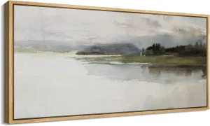 MUDECOR Extra Large Framed Canvas Print Wall Art Storm Over Quiet Lake Watercolor Landscape Nature Wilderness Antique Retro Fine Art Illustrations Decorative Colorful Multicolor for Bedroom - 60"x30"