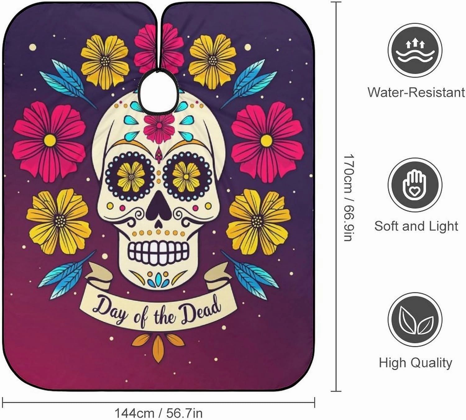 Multi Colorful Flowers Sugar Skull Art Salon Barber Cape Haircuting Salon Cape Gown - Lightweight Hairdresser Apron for Hair Dye, Barber Aceessories