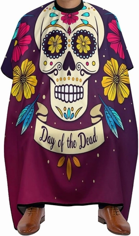 Multi Colorful Flowers Sugar Skull Art Salon Barber Cape Haircuting Salon Cape Gown - Lightweight Hairdresser Apron for Hair Dye, Barber Aceessories