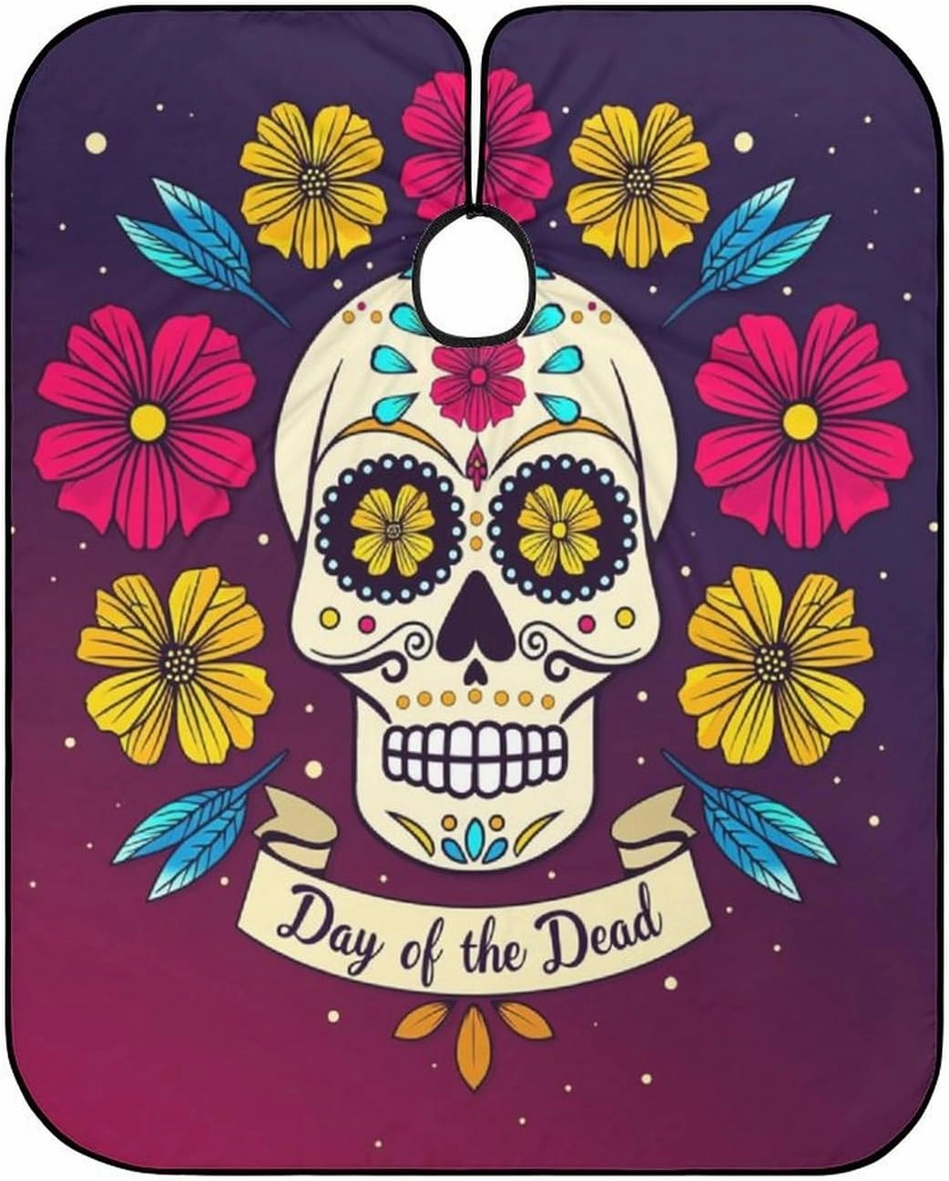 Multi Colorful Flowers Sugar Skull Art Salon Barber Cape Haircuting Salon Cape Gown - Lightweight Hairdresser Apron for Hair Dye, Barber Aceessories
