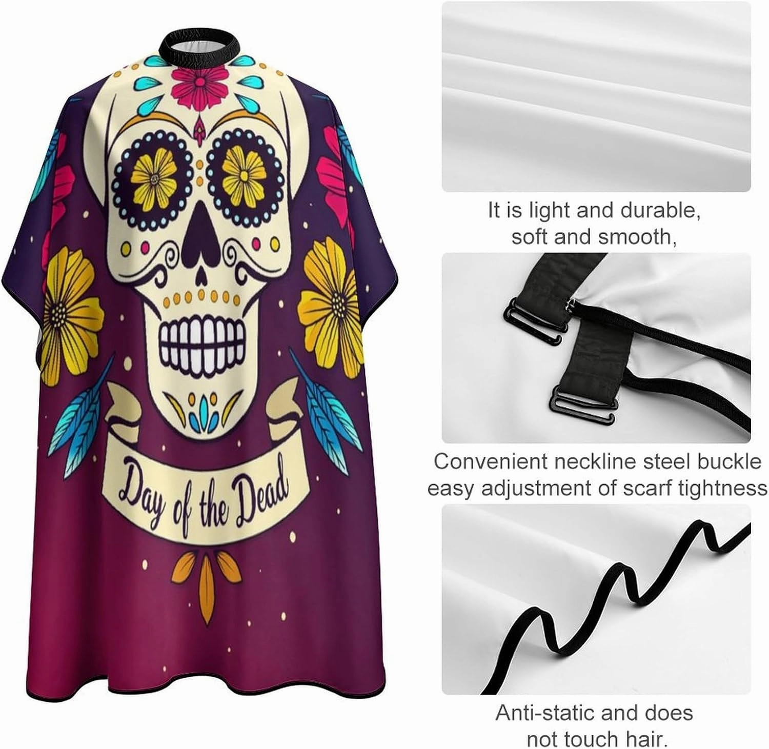 Multi Colorful Flowers Sugar Skull Art Salon Barber Cape Haircuting Salon Cape Gown - Lightweight Hairdresser Apron for Hair Dye, Barber Aceessories