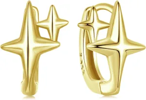 MUNDELL 925 Sterling Silver Classic Starlight Hoop Earrings Double Stars Hypoallergenic Earrings Ear Buckles for Women Fine Jewelry