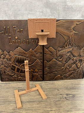 MunnyGrubbers - Mini Basketball Dice Tower - (Random 7PCS D20 Dice Set Included) - TTRPG - Dice Roller - Dungeons and Dragons Gift - DND Gift - (Brown)