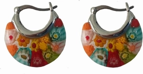 Murano Style Glass Hoop Earrings for Women Multicolored Dry Flower Moon Earrings Classic Stainless Steel Gift for Her
