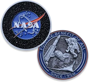 NASA Logo Stars Challenge Coin - NASA Collectible Coin - Soft Enamel Mate Paint Official Logo of National Aeronautics & Space Administration Coins - Veteran Owned Company!