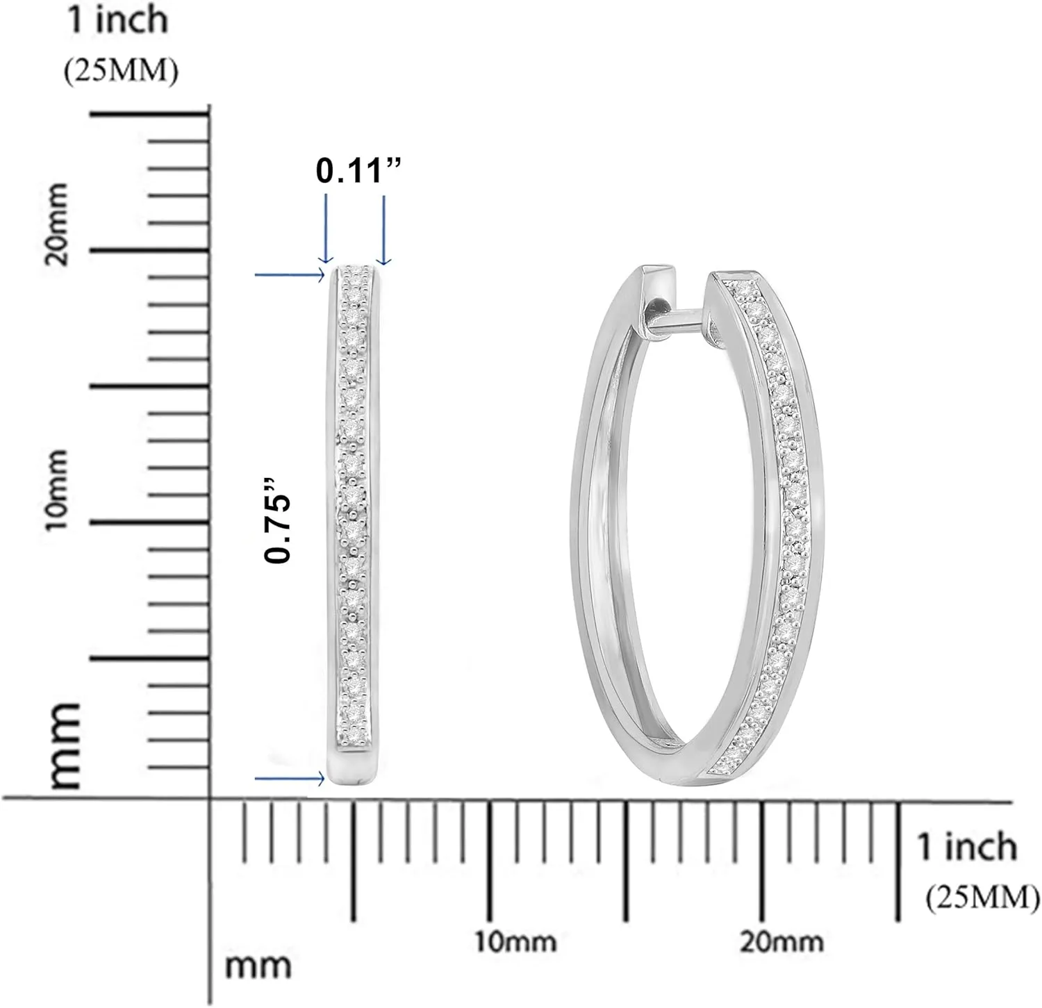 Natalia Drake 1/10 Cttw Small Thin Hoop Diamond Earrings for Women in 925 Sterling Silver