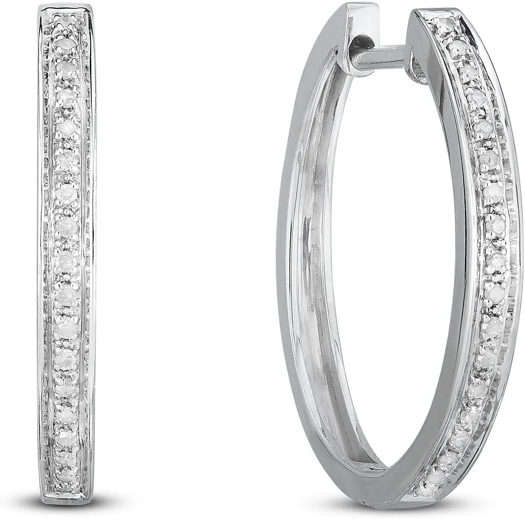 Natalia Drake 1/10 Cttw Small Thin Hoop Diamond Earrings for Women in 925 Sterling Silver