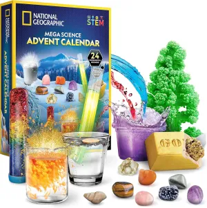 NATIONAL GEOGRAPHIC Science Kit & Rock Collection Advent Calendar 2024 – Jumbo Advent Calendar with 24 Days of Science Experiments, Gemstones & More for Kids, STEM Projects for Kids Ages 8-12