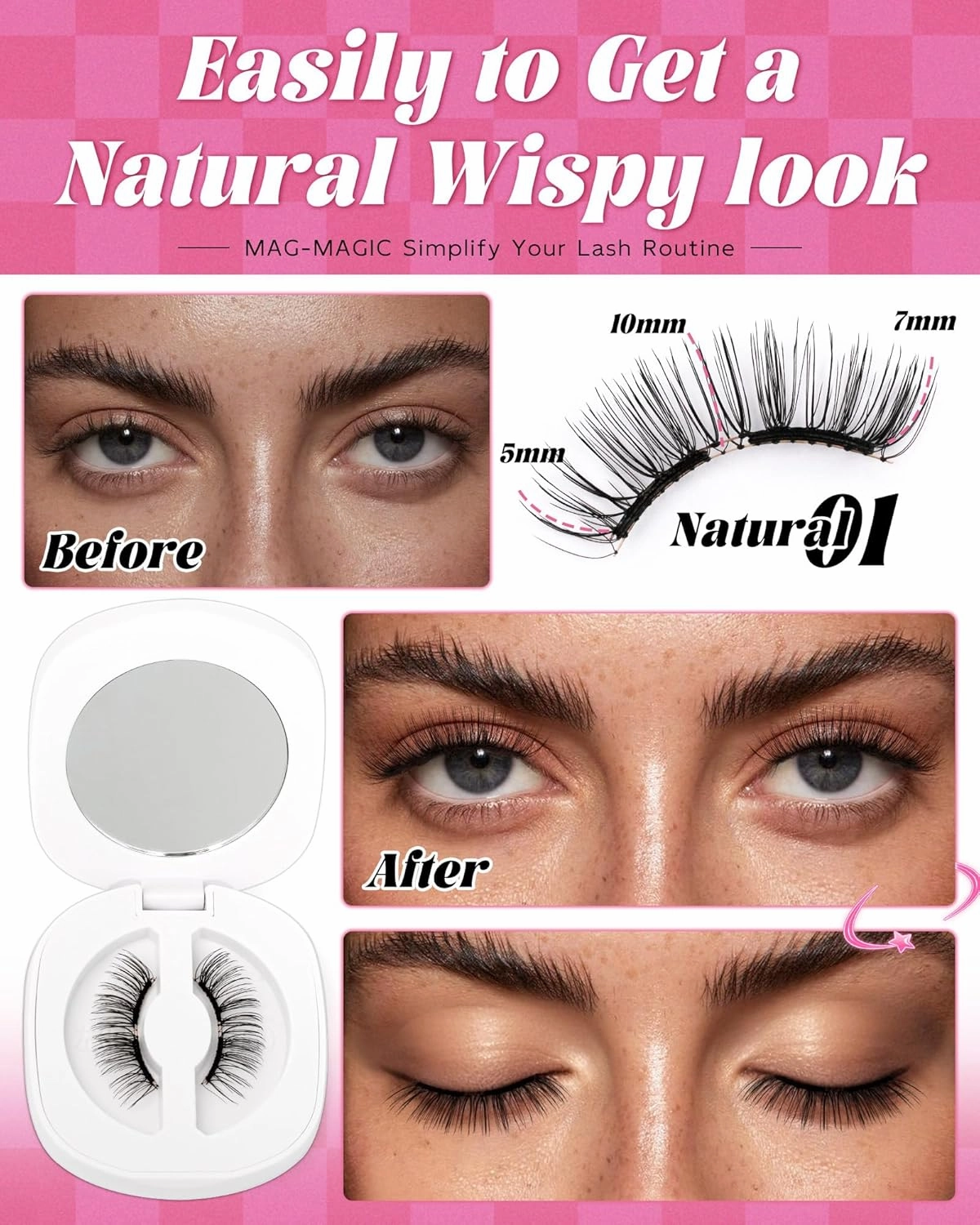 Natural Look Soft Magnetic Eyelashes - Upgrade Reusable Magnetic Eyelashes, Easy To Wear and Remove Soft Magnet Lashes with Applicator Lash Fixer, No Glue Needed by EMEDA(Natural)
