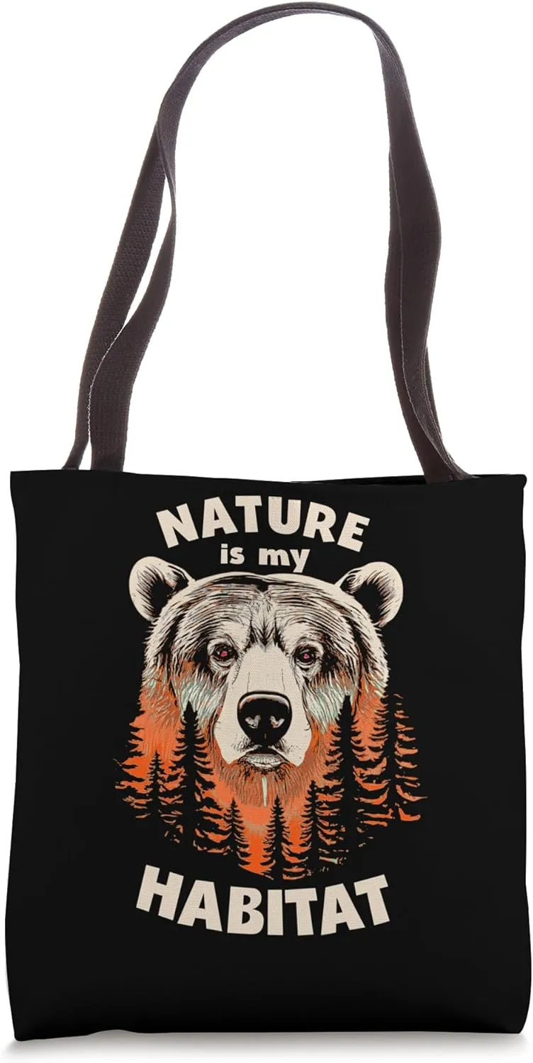 Nature is my Habitat Bear in the Forest Orange Tote Bag