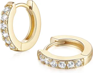 NEARLAND 14K Gold Hoop Earrings for Women 14K Gold Earrings Hypoallergenic Lightweight Small Hoop Earring for Womens with Round Cubic Zirconia Huggie Hoops Earring for Women 12/14/16/20/25/30mm