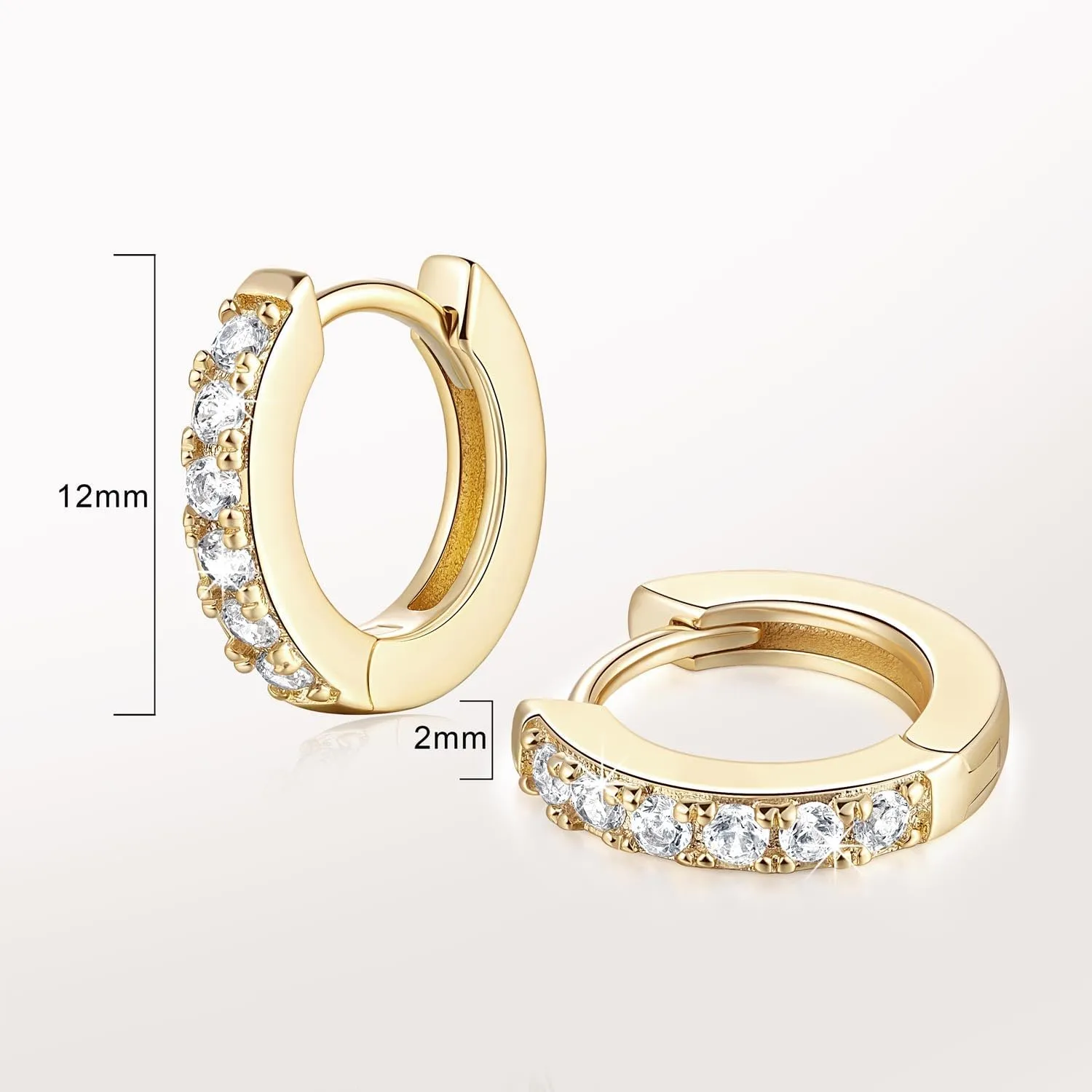 NEARLAND 14K Gold Hoop Earrings for Women 14K Gold Earrings Hypoallergenic Lightweight Small Hoop Earring for Womens with Round Cubic Zirconia Huggie Hoops Earring for Women 12/14/16/20/25/30mm