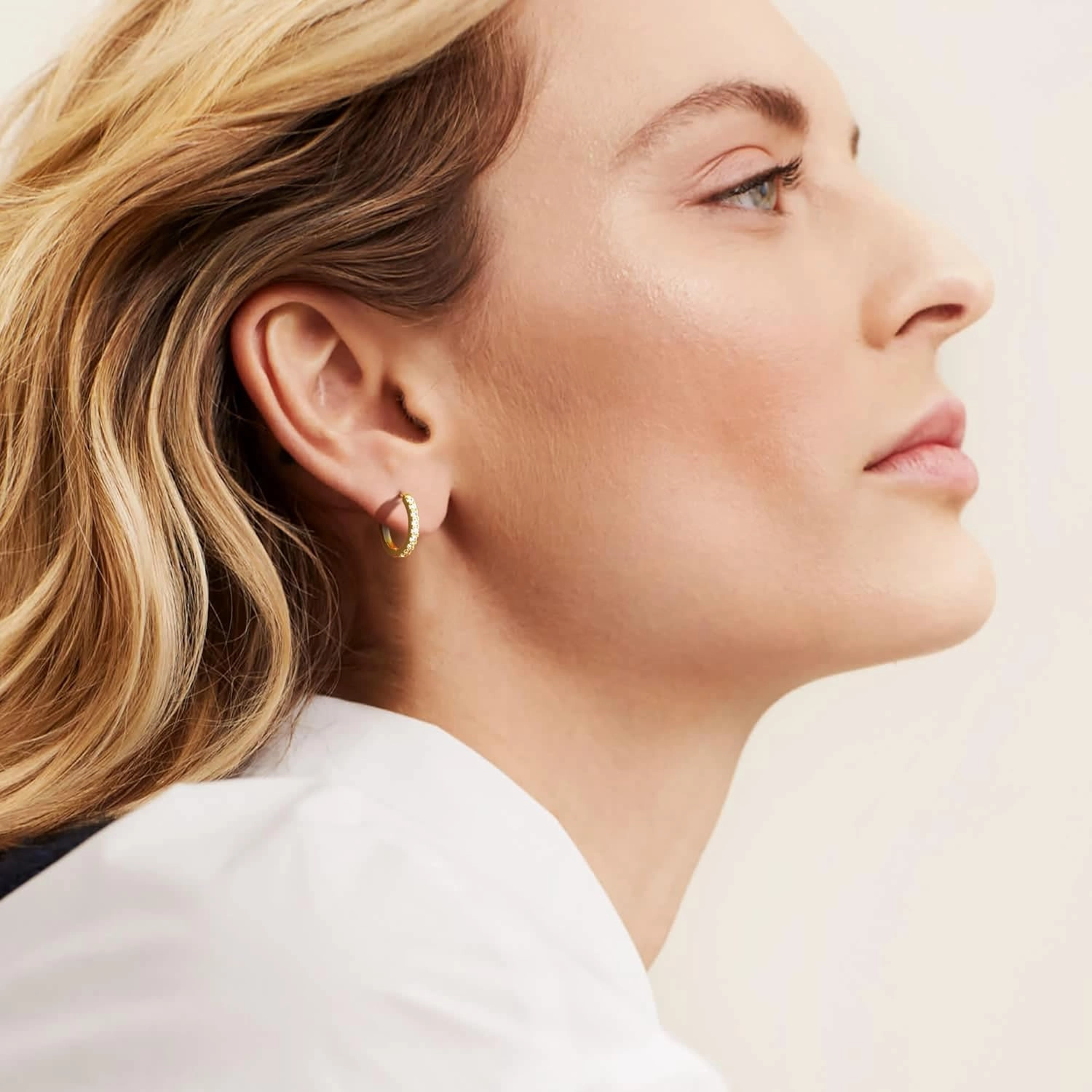 NEARLAND 14K Gold Hoop Earrings for Women 14K Gold Earrings Hypoallergenic Lightweight Small Hoop Earring for Womens with Round Cubic Zirconia Huggie Hoops Earring for Women 12/14/16/20/25/30mm