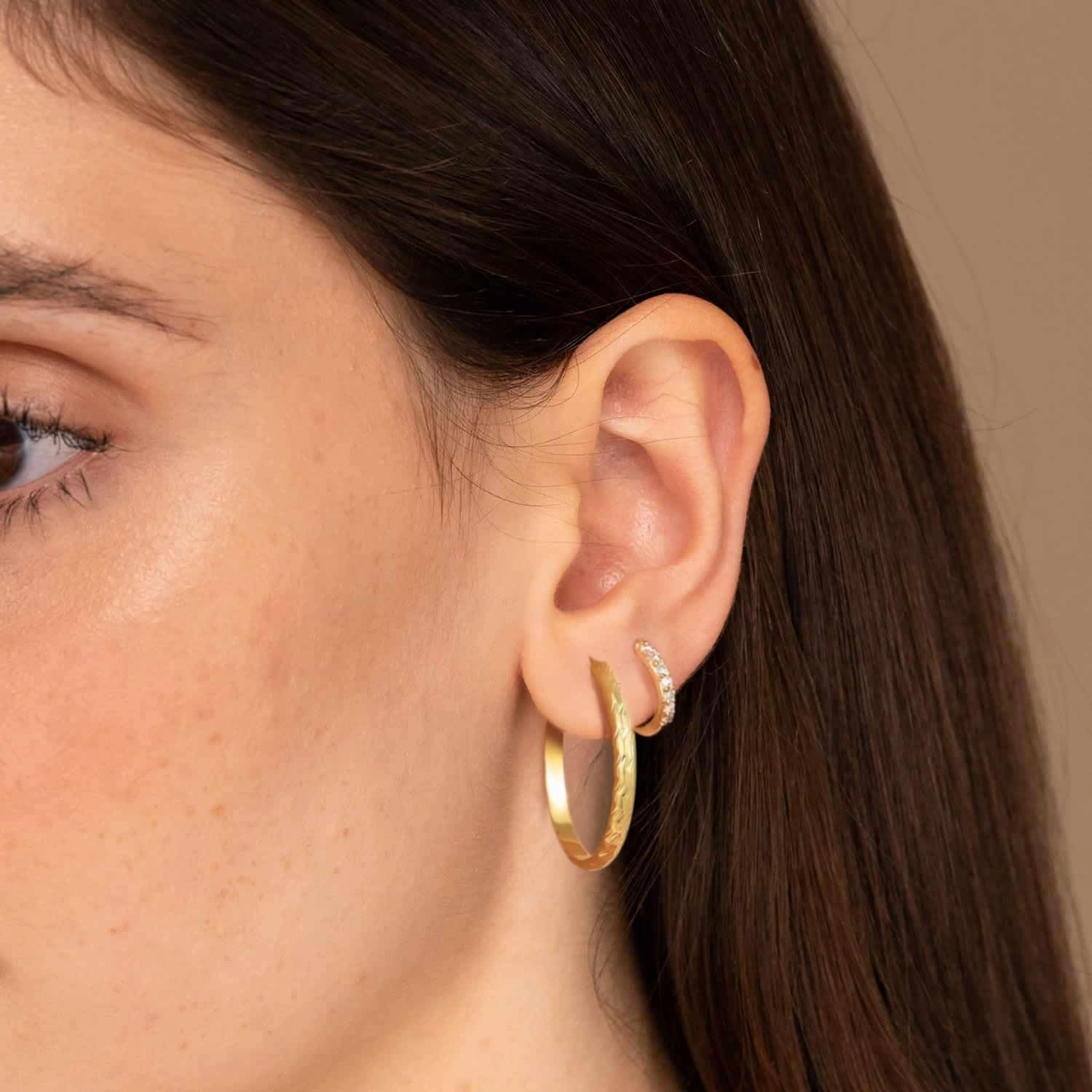 NEARLAND Gold Earrings 14K Gold Hoop Earrings for Women Trendy Unique Pattern Hoop Earring for Womens Earring 25mm