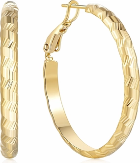 NEARLAND Gold Earrings 14K Gold Hoop Earrings for Women Trendy Unique Pattern Hoop Earring for Womens Earring 25mm