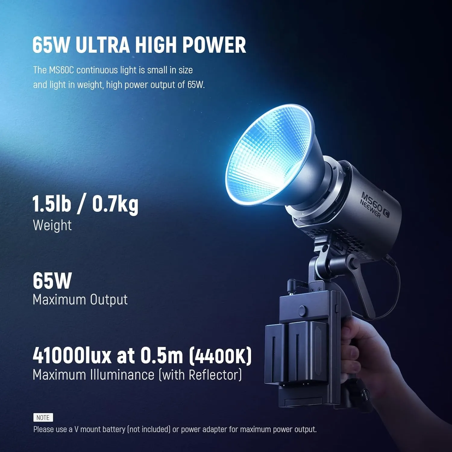 NEEWER MS60C RGBWW LED Video Light with 2.4G/APP Control, 65W Metal Mini RGB COB Continuous Output Lighting Bowens Mount Handheld Spotlight 2700K-6500K,8300lux/1m, CRI 97 /TLCI 98 ,17 Effects   RGBCW