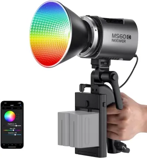 NEEWER MS60C RGBWW LED Video Light with 2.4G/APP Control, 65W Metal Mini RGB COB Continuous Output Lighting Bowens Mount Handheld Spotlight 2700K-6500K,8300lux/1m, CRI 97 /TLCI 98 ,17 Effects   RGBCW