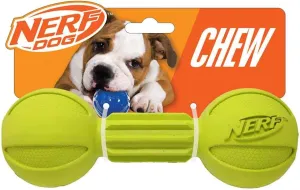 Nerf Dog Rubber Chew Barbell Dog Toy for Aggressive Chewers, Lightweight, Durable and Water Resistant, 7.5 Inches, for Medium/Large Breeds, Single Unit, Green (6994)