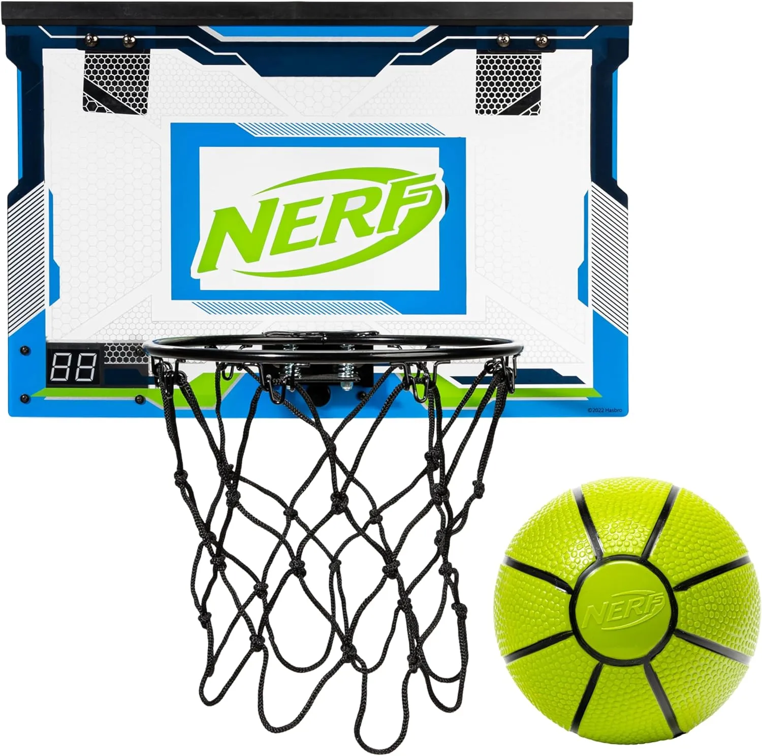 NERF LED Over The Door Mini Basketball Hoop - Light Up Indoor Kids Basketball Hoop - Electronic Slam Dunk Set with Mini Ball - Door   Bedroom Toy for Kids