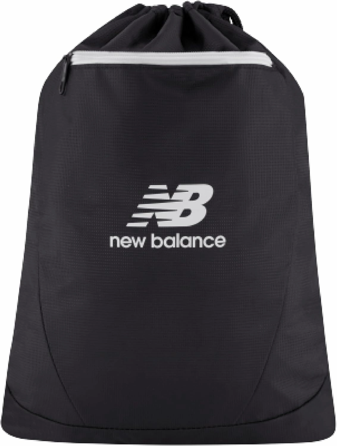 New Balance Drawstring Backpack, Small Gym Travel Bag with Front Zip Pocket, Sports Cinch Sack for Men and Women, Black, 17.5 Inch