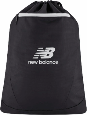 New Balance Drawstring Backpack, Small Gym Travel Bag with Front Zip Pocket, Sports Cinch Sack for Men and Women, Black, 17.5 Inch