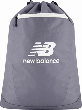 New Balance Drawstring Backpack, Small Gym Travel Bag with Front Zip Pocket, Sports Cinch Sack for Men and Women, Grey, 17.5 Inch