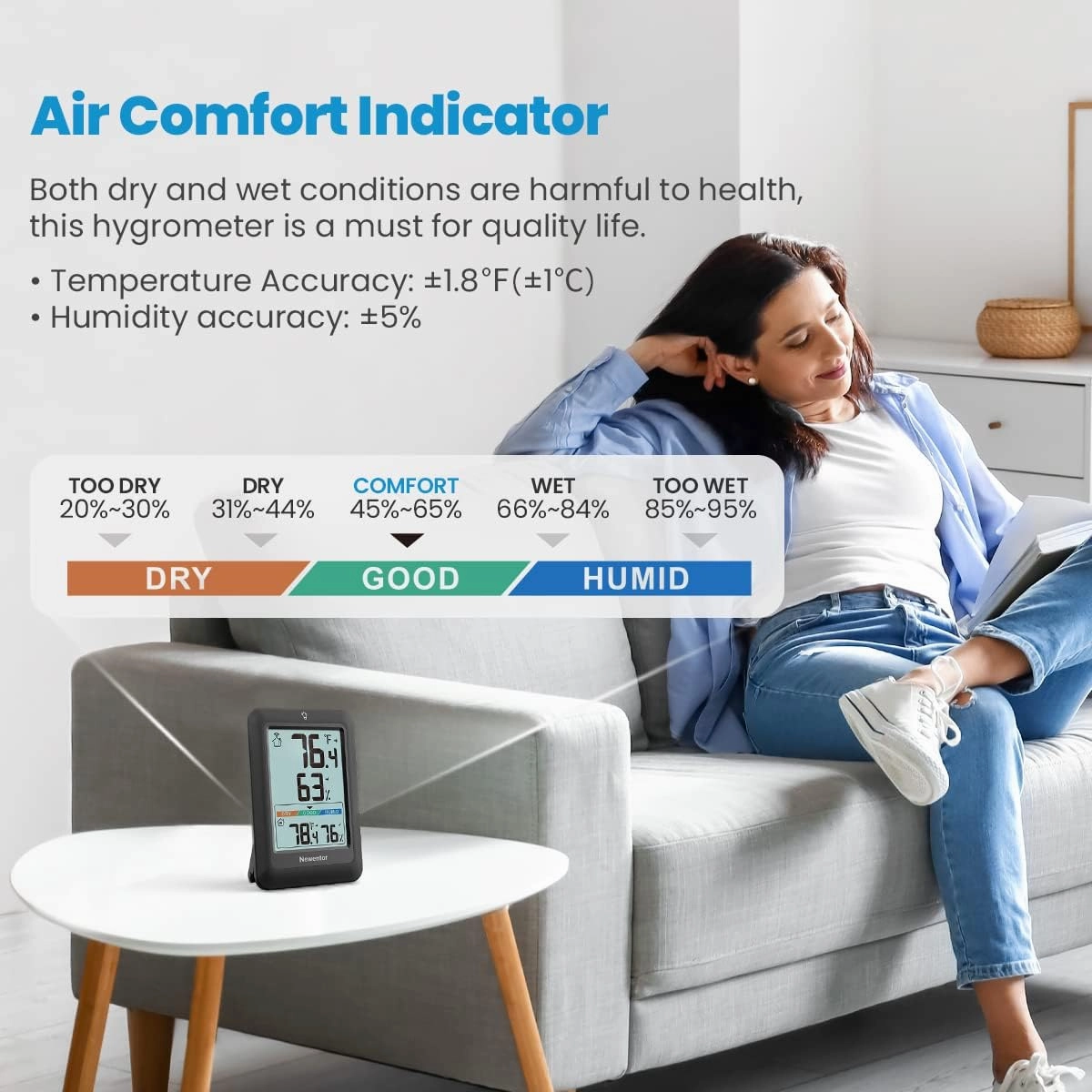 Newentor Indoor Outdoor Thermometer Wireless, Weather Stations Wireless Indoor Outdoor, Outdoor Thermometers for Patio House, Black with 1 Sensor