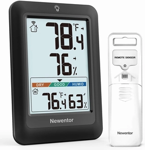 Newentor Indoor Outdoor Thermometer Wireless, Weather Stations Wireless Indoor Outdoor, Outdoor Thermometers for Patio House, Black with 1 Sensor