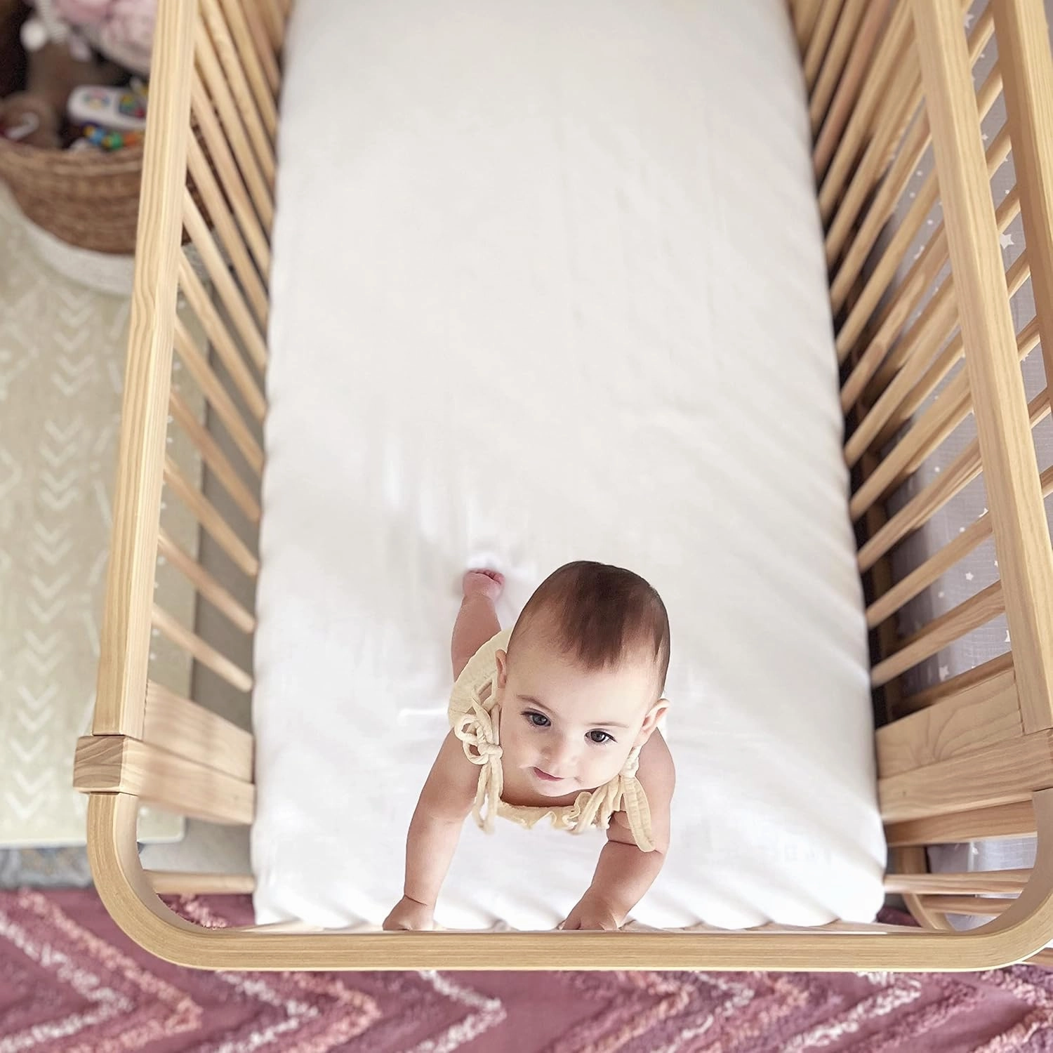 Newton Baby Organic Fitted Mini Crib Sheet (2-Pack) - 100% Breathable and Ultra-Soft, 100% Organic Muslin Cotton, Machine Washable, Fit Any Mini Sized Crib 24" x 38" and up to 8", White